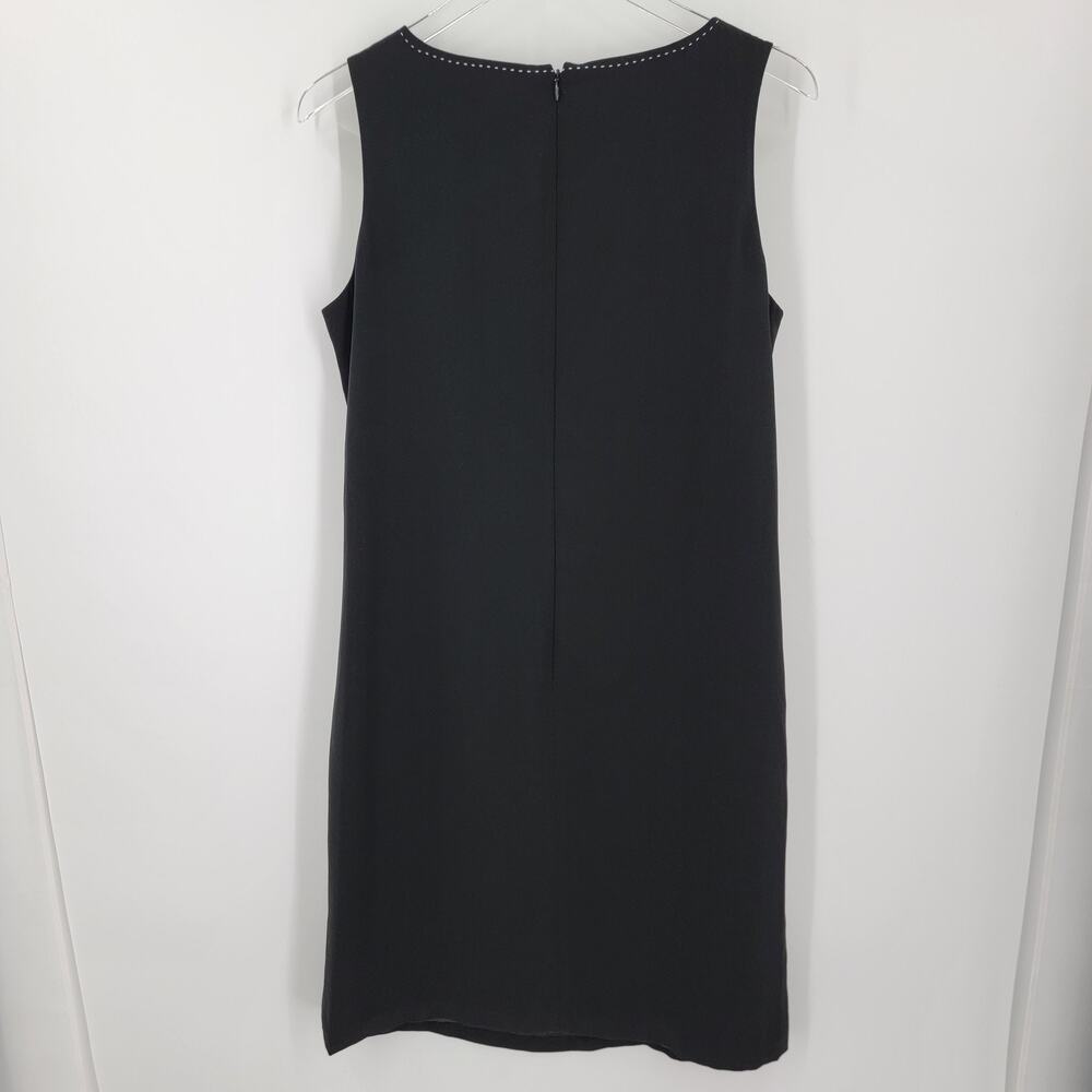 Mary McFadden Dress Womens 12 Black Sheath Lined White Stitch Neckline - Picture 6 of 14